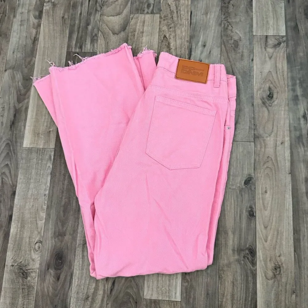 Princess Polly hot pink coquette raw hem jeans pants